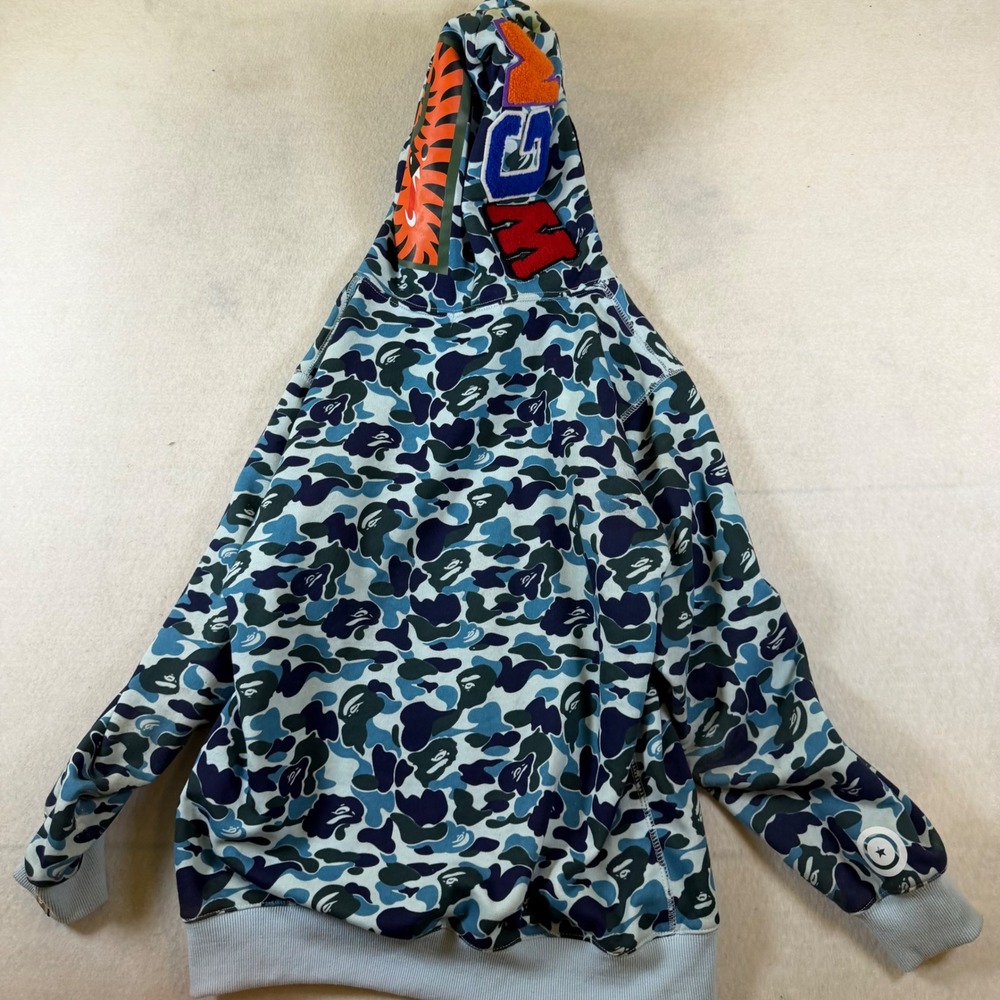 A Bathing Ape BAPE Blue Camo Shark Full Zip Hoodie Made in Japan 0012P - Picture 10 of 11